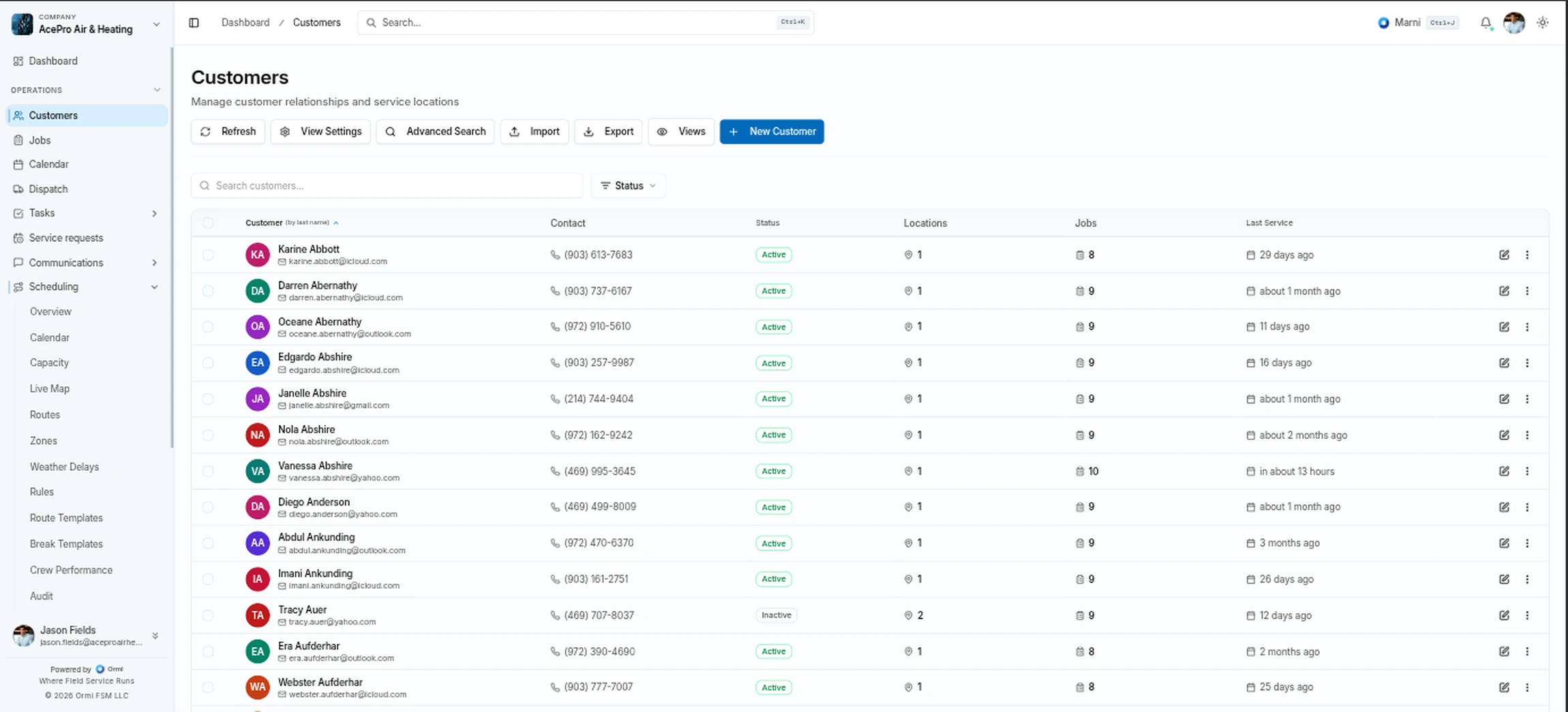 Ormi customer management showing profiles, history, and communication