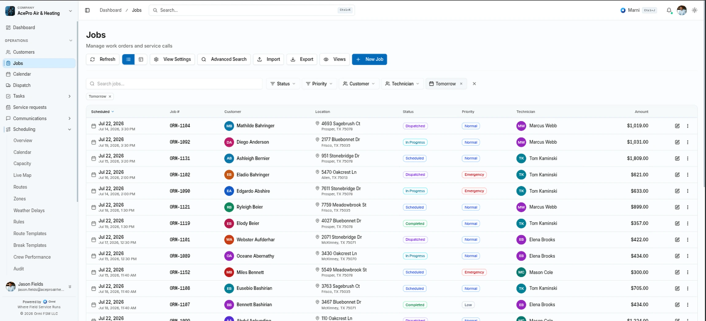 Ormi jobs board with status pipeline